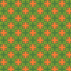 Geometric Pattern with Orange Crosses and Green Squares