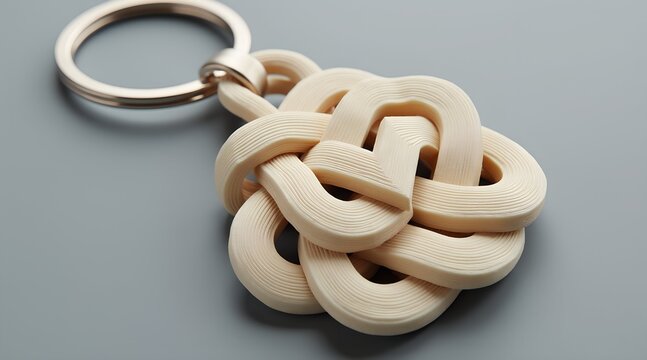 Beige knotted design keyring on gray background