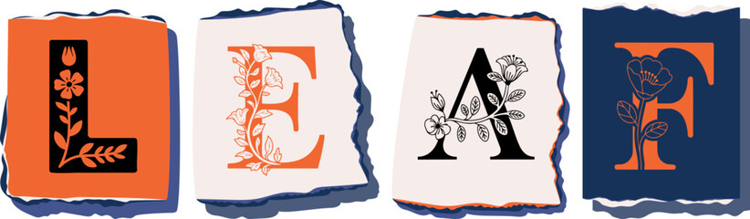 LEAF Floral Typography of a Concept Word � Elegant Torn Paper Letter Design