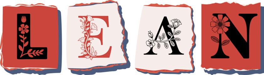 LEAN Floral Typography of a Concept Word � Elegant Torn Paper Letter Design