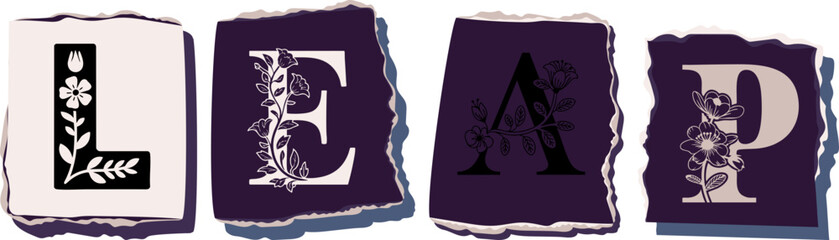 LEAP Floral Typography of a Concept Word � Elegant Torn Paper Letter Design