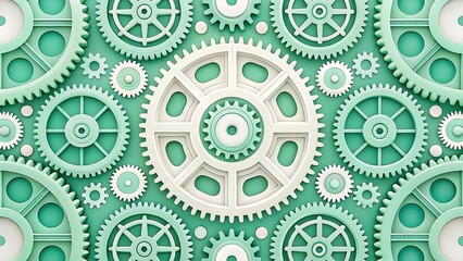 A digital illustration with a highly detailed and intricate design. The image features a variety of geometric shapes, including gears.