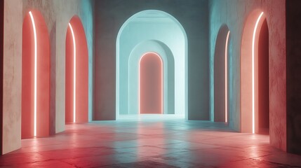 Neon archways, minimalist design