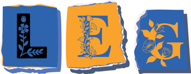 LEG Floral Typography of a Concept Word � Elegant Torn Paper Letter Design