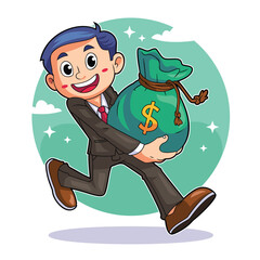 Happy Businessman Running With Money