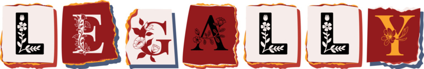 LEGALLY Floral Typography of a Concept Word � Elegant Torn Paper Letter Design