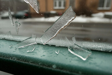 Frosted glass effect highlights icy green hues in a winter setting
