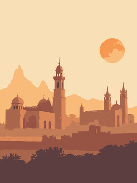 Burkina Faso - Grand Mosque of Bobo-Dioulasso, Sindou Peaks, Ouagadougou Cathedral in mud brick, rock brown, cathedral cream, and sunset orange