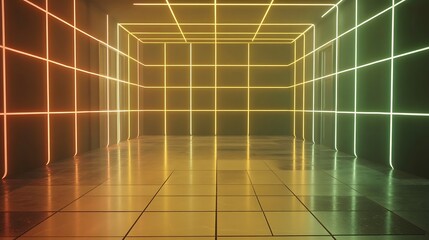 Neon corridor with vibrant color gradients