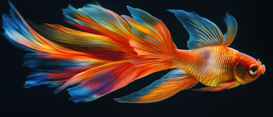 Fototapeta premium Close-up gigapixel visualization of goldfish dancing in a colorful underwater world