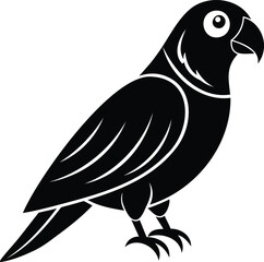 Black silhouette of a parrot perched, standing and facing to the right