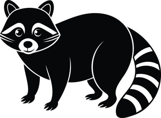 A simple and elegant black and white cartoon raccoon illustration