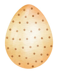 Watercolor easter egg with brown polka dots on transparent background.