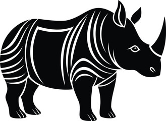 Stylized Black and White Vector Illustration of a Rhinoceros for Design