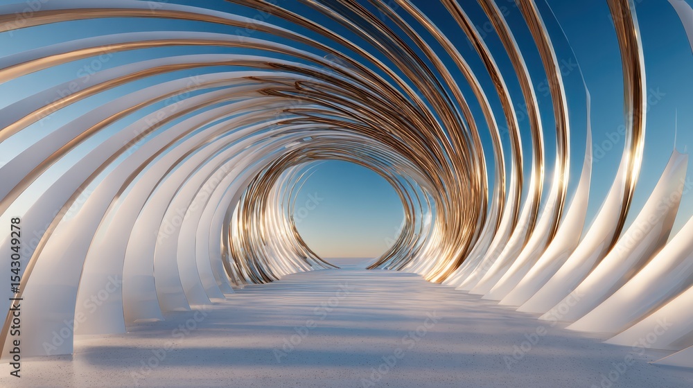Poster an extraordinary spiral tunnel that combines sleek metallic textures with a stunning play of light, 