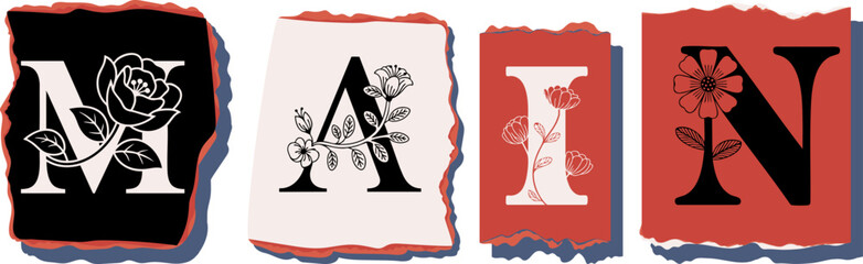 MAIN Floral Typography of a Concept Word � Elegant Torn Paper Letter Design