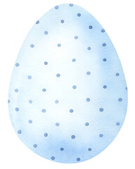 Watercolor easter egg with blue dots on transparent background.