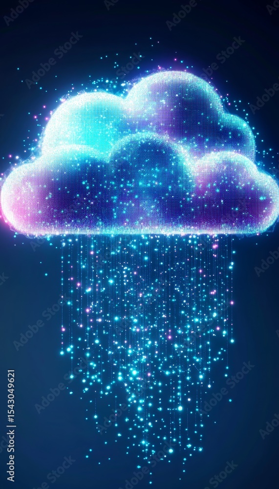 Poster luminous cloud technology with virtual rain of data cosmic style digital network innovation concept