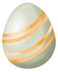 Watercolor easter egg with orange stripes on transparent background.