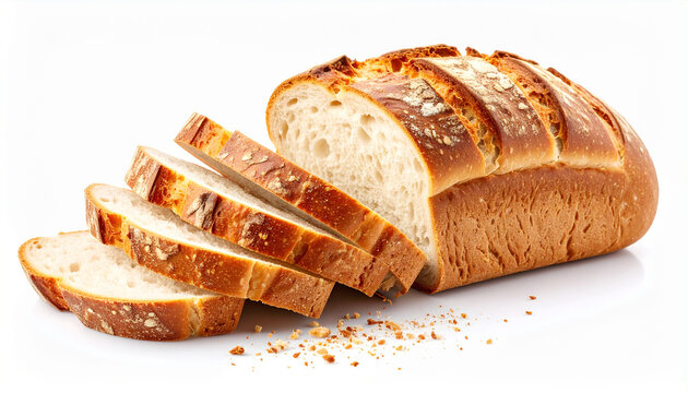Sliced Bread Loaf with Crumbs on White Background: Perfect for Adobe Stock Contributor