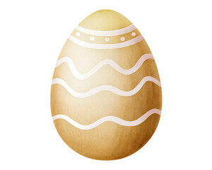 Watercolor easter egg with white decorations on transparent background.