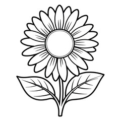Black And White Outline Drawing Of A Sunflower With Leaves vector