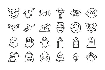 Fototapeta premium Halloween Icon Set Outline Style Vector Illustration