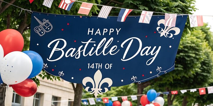 Happy bastille day celebration banner with balloons