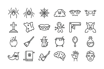 Halloween Icons Set in Outline Style