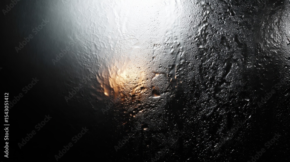 Poster this artistic image captures the intricate patterns of condensation on a window, beautifully illumin