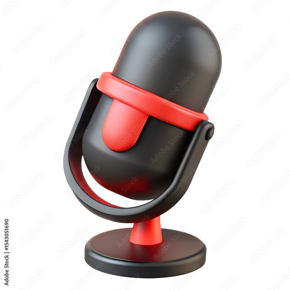 Poster black and red studio microphone icon 3d rendering