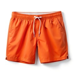 Man's orange swim shorts on white background