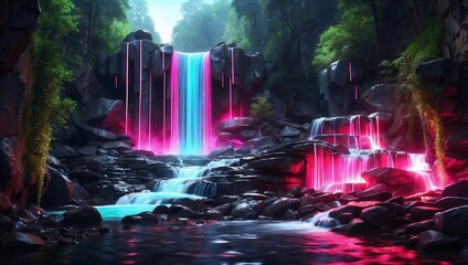 Futuristic Forest Hosts Neon Waterfall Magic