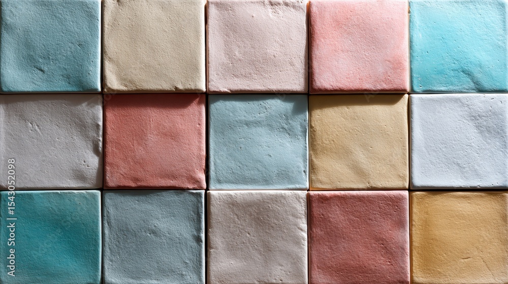 Poster this image features a collection of pastel-colored tiles arranged in a neat grid pattern, showcasing