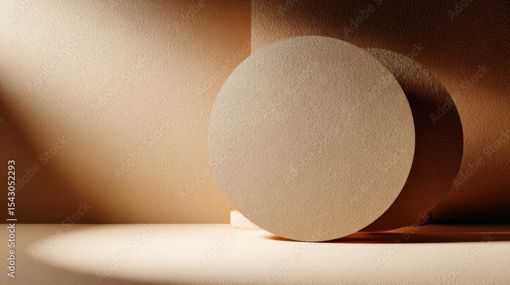 Poster this composition features sandy-toned circular shapes with textured surfaces, creating an artistic i