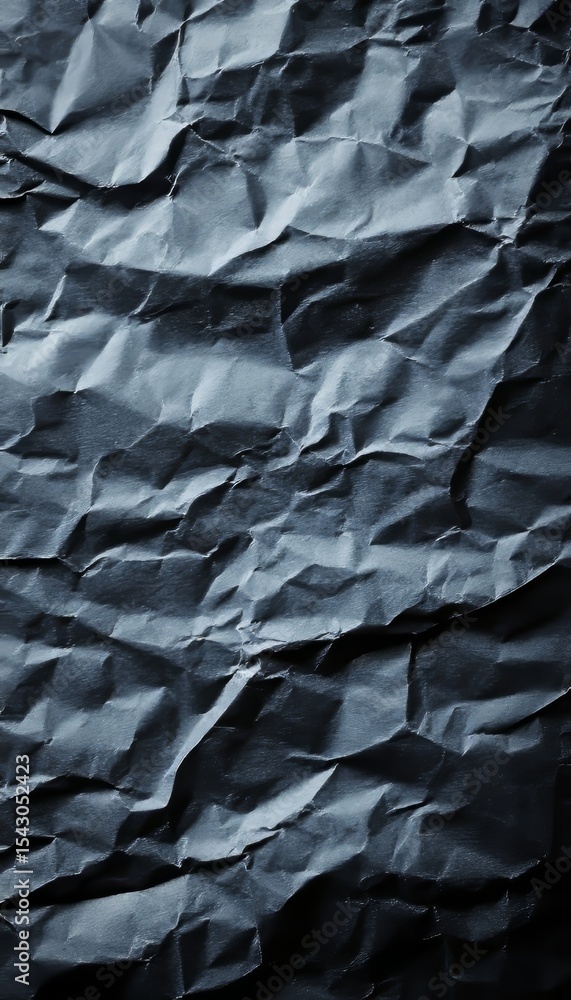 Poster dark creased texture background with abstract crumpled paper pattern for creative projects