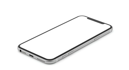 Silver Smartphone Blank Screen White Background mobile phone