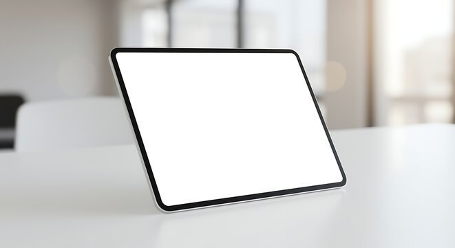 White Blank Screen Tablet on White Table Modern Office
