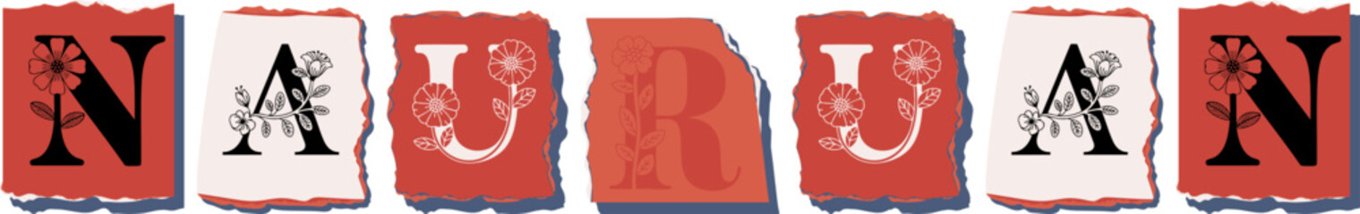 NAURUAN Floral Typography of a National Identity � Elegant Torn Paper Letter Design