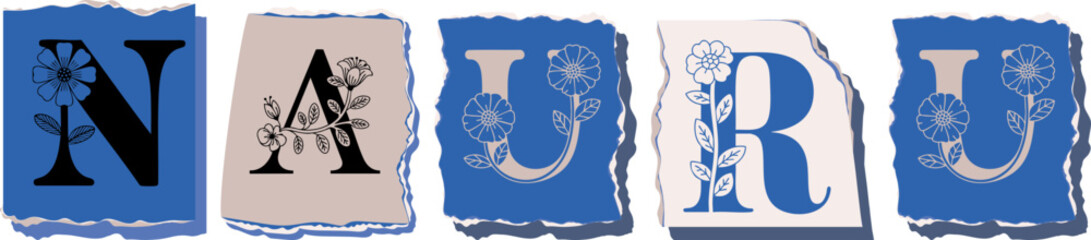 NAURU Floral Typography of a Country Name � Elegant Torn Paper Letter Design