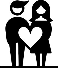 SVG file couple holding heart emblem black and white vector for printing, cutting
