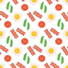 seamless pattern with bacon, eggs and tomatoes