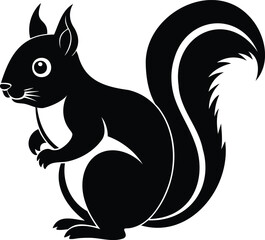 A charming monochrome illustration of a squirrel with a fluffy tail