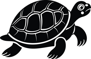 A simple black and white graphic illustration of a turtle silhouette