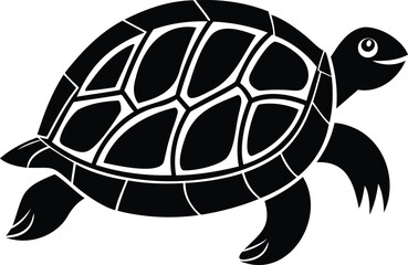 Stylized black and white illustration of a sea turtle swimming gracefully