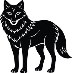 Elegant Black and White Silhouette of a Majestic Wolf Standing Tall