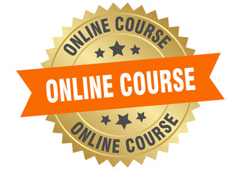 online course. online course round orange and gold label isolated on transparent background