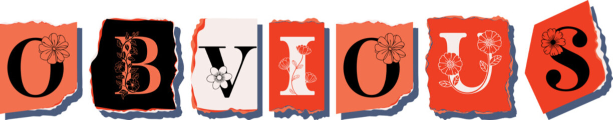 OBVIOUS Floral Typography of a Concept Word � Elegant Torn Paper Letter Design
