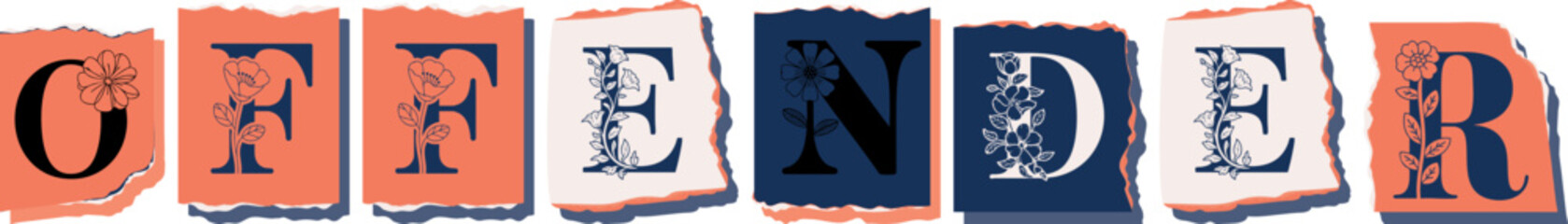 OFFENDER Floral Typography of a Concept Word � Elegant Torn Paper Letter Design