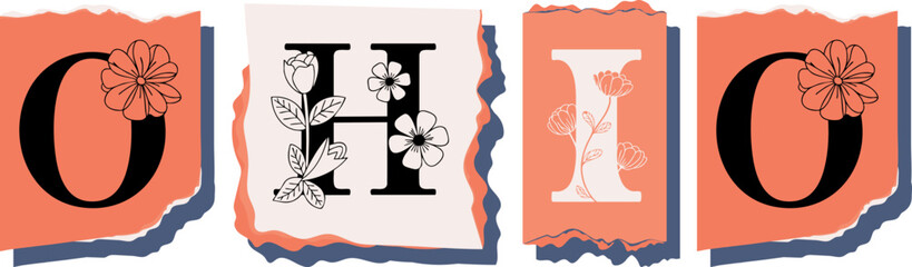 OHIO Floral Typography of a U.S. State � Elegant Torn Paper Letter Design